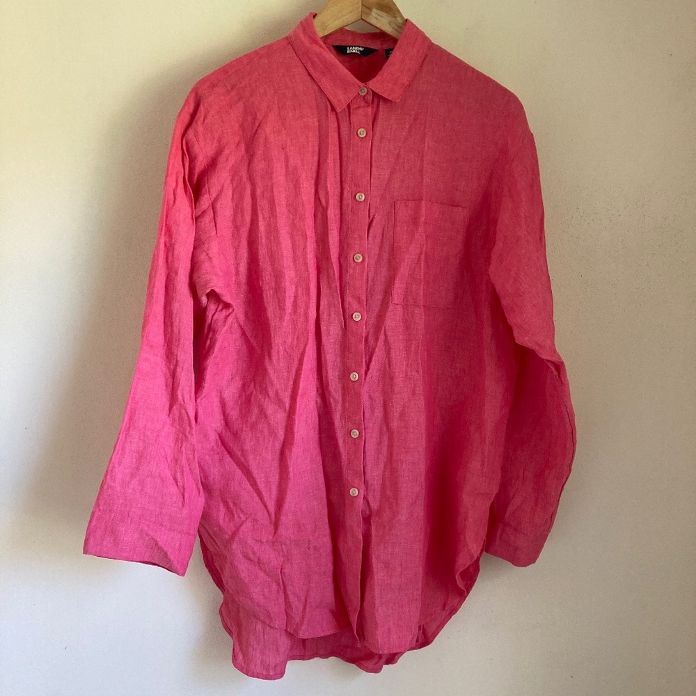 Lands' End Pink Linen Oversized Button Down Tunic